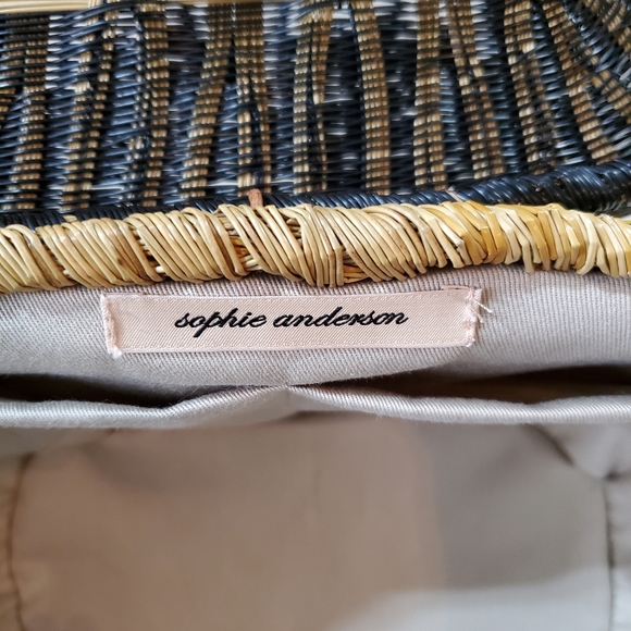 SOPHIE ANDERSON STRAW PURSE HANDBAG BLACK TAN BROWN LEATHER 2 STRAPS NWOT MEDIUM - Picture 4 of 14